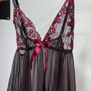 y2k black and red sheer mesh lingerie top